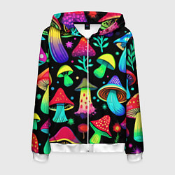 Толстовка 3D на молнии мужская Биолюминесцентные кислотные грибы, цвет: 3D-белый