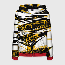Толстовка 3D на молнии мужская Жёлто-чёрная агрессивная абстракция на белом фоне, цвет: 3D-красный