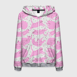 Толстовка 3D на молнии мужская Пухлые спящие розовые котики на фоне в горошек, цвет: 3D-меланж