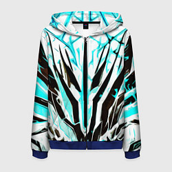Толстовка 3D на молнии мужская Чёрно-голубая абстракция на белом фоне, цвет: 3D-синий