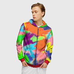Толстовка 3D на молнии мужская Яркие пятна мелками - текстура, цвет: 3D-красный — фото 2