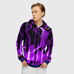 Толстовка 3D на молнии мужская Abstract purple stripes on a black background, цвет: 3D-синий — фото 2