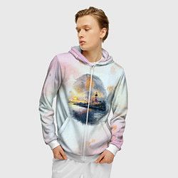 Толстовка 3D на молнии мужская Маяк у моря на закате в отпечатке пальца, цвет: 3D-белый — фото 2