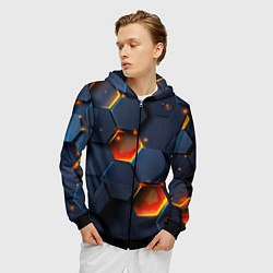 Толстовка 3D на молнии мужская Шестигранники с подсветкой, цвет: 3D-черный — фото 2