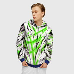 Толстовка 3D на молнии мужская Чёрно-зелёная агрессивная абстракция на белом фоне, цвет: 3D-синий — фото 2