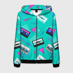 Толстовка 3D на молнии мужская Бирюзовая кассета из 90-х, цвет: 3D-черный