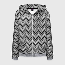 Толстовка 3D на молнии мужская Серо белый геометрический узор зигзаг, цвет: 3D-меланж