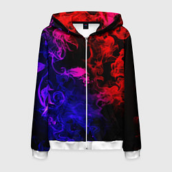 Толстовка 3D на молнии мужская Неоновый цветок в дыму, цвет: 3D-белый