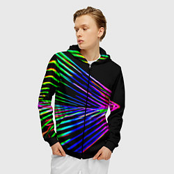 Толстовка 3D на молнии мужская Неоновый лучи текстура, цвет: 3D-черный — фото 2