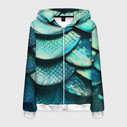 Толстовка 3D на молнии мужская Чешуя крупной рыбы, цвет: 3D-белый