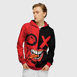 Толстовка 3D на молнии мужская Злобный смайлик с языком, цвет: 3D-красный — фото 2