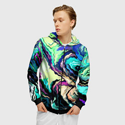 Толстовка 3D на молнии мужская Абстракция смесь красок сине-зелёный, цвет: 3D-черный — фото 2