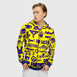 Толстовка 3D на молнии мужская Логотипы игр на жёлтом, цвет: 3D-синий — фото 2