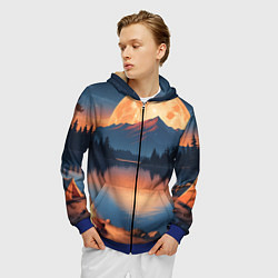 Толстовка 3D на молнии мужская Костер на берегу озера, цвет: 3D-синий — фото 2