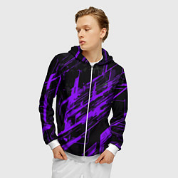 Толстовка 3D на молнии мужская Purple stripes on a black background, цвет: 3D-белый — фото 2