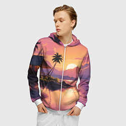 Толстовка 3D на молнии мужская Домик на берегу закат, цвет: 3D-белый — фото 2