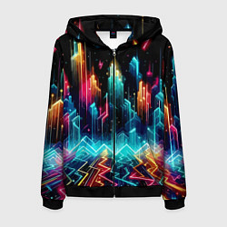 Толстовка 3D на молнии мужская Neon fantastic metropolis - vaporwave, цвет: 3D-черный