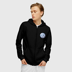 Толстовка 3D на молнии мужская Volkswagen logo auto, цвет: 3D-черный — фото 2