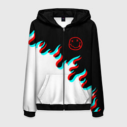Толстовка 3D на молнии мужская Нирвана глитч огонь, цвет: 3D-черный
