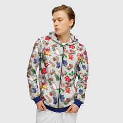 Толстовка 3D на молнии мужская Christmas Pattern, цвет: 3D-синий — фото 2