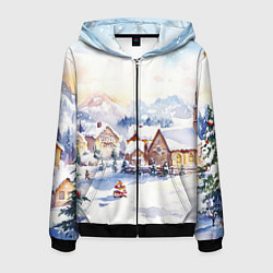 Мужская толстовка на молнии Новогодний снежный город