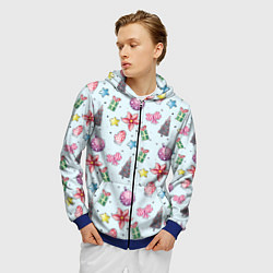 Толстовка 3D на молнии мужская Новогодний фон, цвет: 3D-синий — фото 2