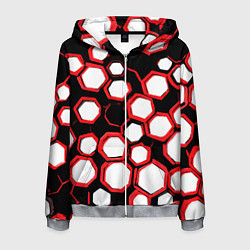 Мужская толстовка на молнии Красно-белые шестиугольники на чёрном фоне