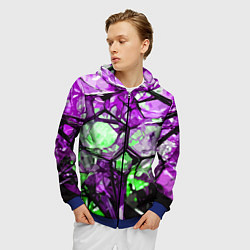 Толстовка 3D на молнии мужская Чёрно-зелёная абстракция на фиолетовом фоне, цвет: 3D-синий — фото 2