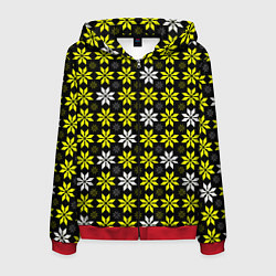Толстовка 3D на молнии мужская Жёлто-белые звёзды на чёрном фоне, цвет: 3D-красный