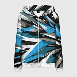 Толстовка 3D на молнии мужская Чёрно-сине-белая абстракция, цвет: 3D-белый