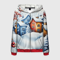 Мужская толстовка на молнии Зимний новогодний городской пейзаж