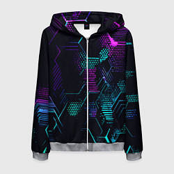 Мужская толстовка на молнии Розово-голубые точки и линии на чёрном фоне