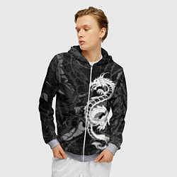Толстовка 3D на молнии мужская Белый трайбл дракон, цвет: 3D-меланж — фото 2