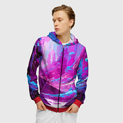 Толстовка 3D на молнии мужская Фиолетовая кислотная абстракция, цвет: 3D-красный — фото 2