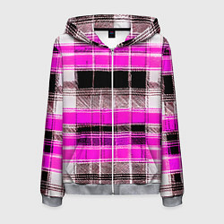 Толстовка 3D на молнии мужская Белые полосы на чёрно-розовом фоне, цвет: 3D-меланж