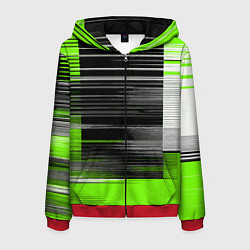 Толстовка 3D на молнии мужская Белые вертикальные полосы на чёрно-зелёном фоне, цвет: 3D-красный