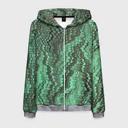 Толстовка 3D на молнии мужская Разводы в зеленом цвете, цвет: 3D-меланж