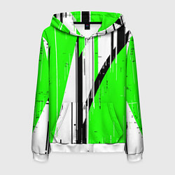 Мужская толстовка на молнии Black and white vertical stripes on a green backgr