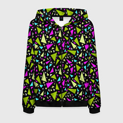 Толстовка 3D на молнии мужская Неоновые разноцветные треугольники на черном, цвет: 3D-черный