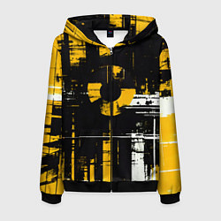 Толстовка 3D на молнии мужская Жёлто-белый гранж на чёрном фоне, цвет: 3D-черный