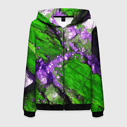 Толстовка 3D на молнии мужская Фиолетовый минерал в зелёном камне, цвет: 3D-черный