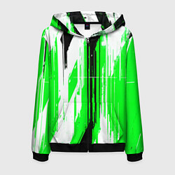 Толстовка 3D на молнии мужская Вертикальные чёрно-белые линии на зелёном фоне, цвет: 3D-черный