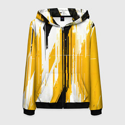 Толстовка 3D на молнии мужская Вертикальные чёрно-белые линии на жёлтом фоне, цвет: 3D-черный