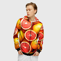 Толстовка 3D на молнии мужская Грейпфруты, цвет: 3D-черный — фото 2