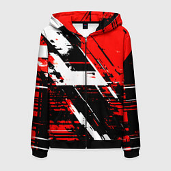 Толстовка 3D на молнии мужская Diagonal black and white stripes on a red backgrou, цвет: 3D-черный