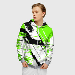 Толстовка 3D на молнии мужская Diagonal black and green stripes on a white backgr, цвет: 3D-меланж — фото 2