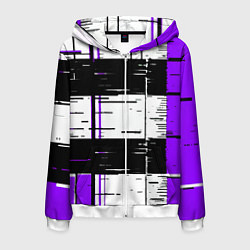 Толстовка 3D на молнии мужская Чёрные и фиолетовые полосы на белом фоне, цвет: 3D-белый