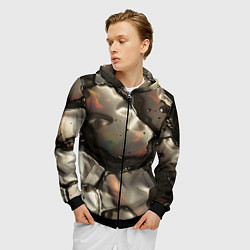 Толстовка 3D на молнии мужская Жидкая субстанция светло-коричневая, цвет: 3D-черный — фото 2