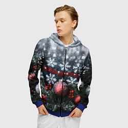 Толстовка 3D на молнии мужская Новогодние снежинки, цвет: 3D-синий — фото 2