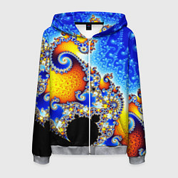 Толстовка 3D на молнии мужская Фрактальный узор текстура синий, цвет: 3D-меланж